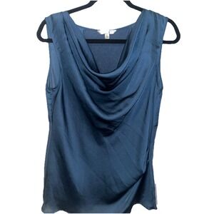CAbi Easy Tank Navy Blue Sleeveless Top Size Large Cowl Neckline Tunic Sheer
